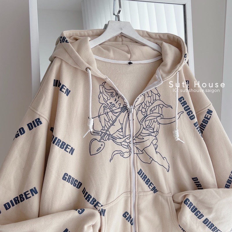 Áo Khoác Nữ Thiên Thần Kiểu Hoodie Có Khóa Kéo , Nón Mũ 2 Lớp- Chất Vải Nỉ  From Rộng Unisex