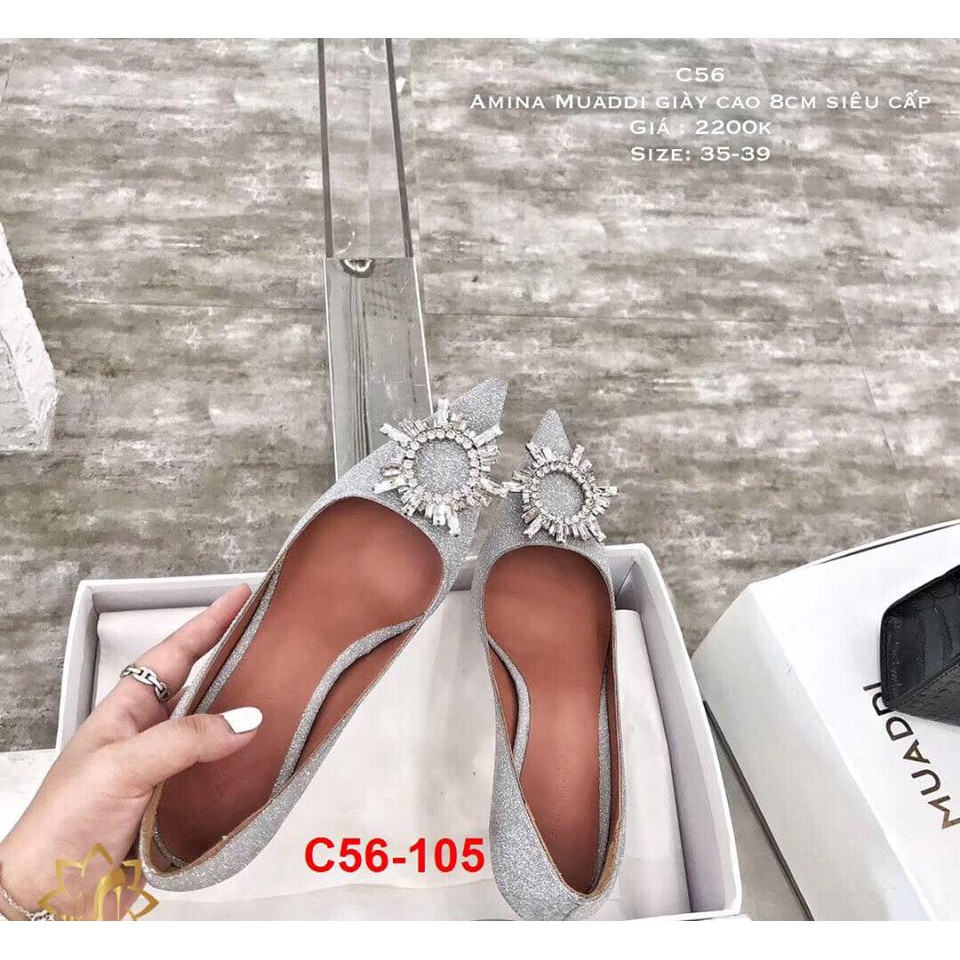 C56-105 Amina Muaddi giày cao 8cm siêu cấp