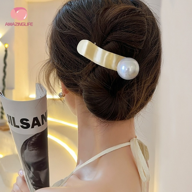 Kẹp Tóc Đính Ngọc Trai Bằng Kim Loại Màu Vàng/Bạc/Bạc Thiết Kế Hình Học Thanh Lịch Thời Trang Cho Nữ