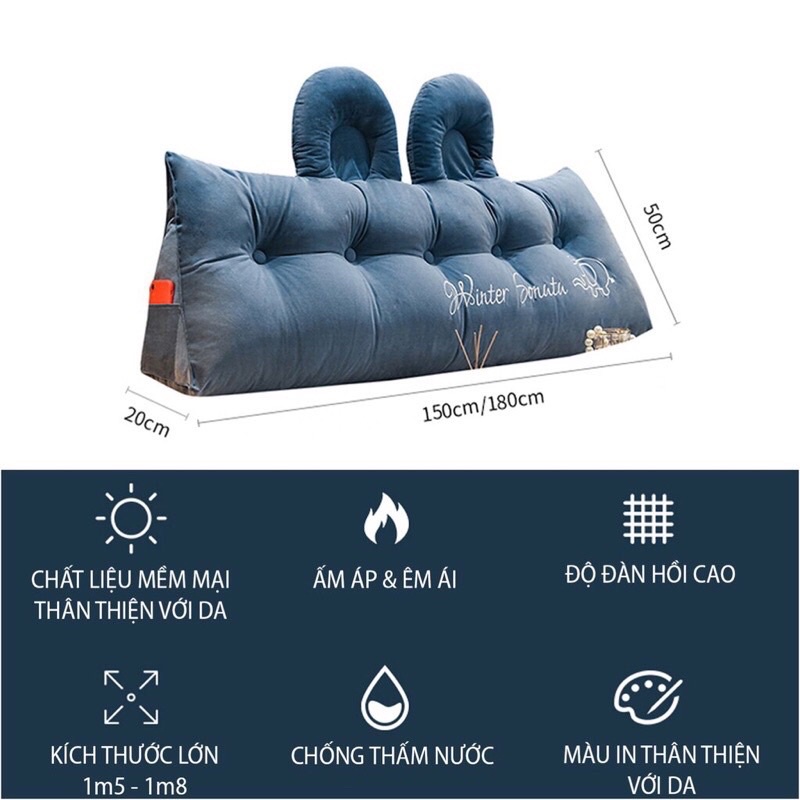 TỰA ĐẦU GIƯỜNG nỉ nhung Tai Thỏ_Hàng nhập khẩu nguyên chiếc_Size 1m8_1m5