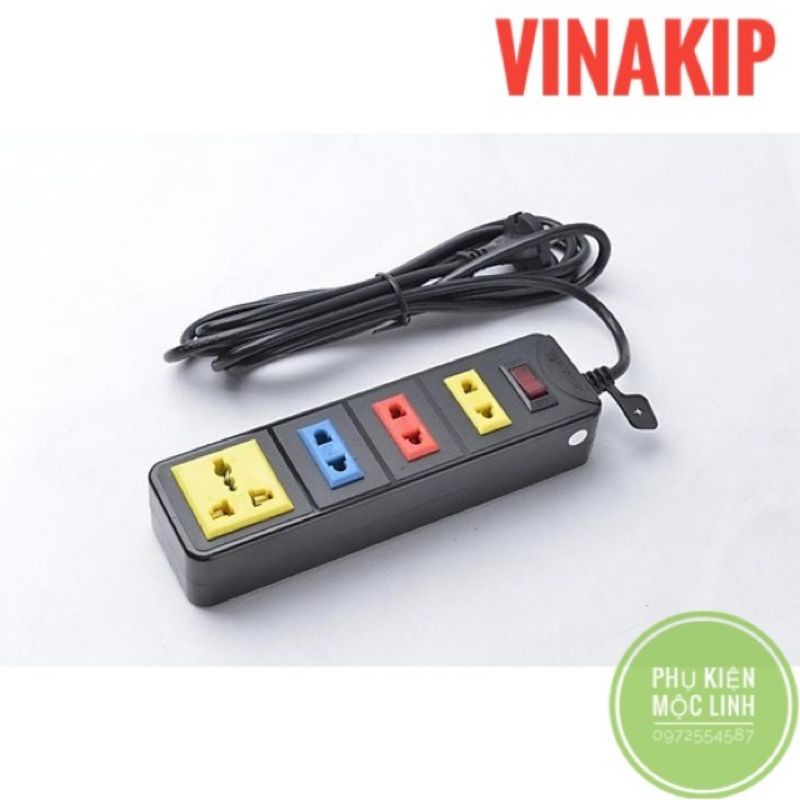 CÓ CÔNG TẮC ĐÓNG MỞ AN TOÀN Ổ Cắm Điện 4 Ngả Đa Năng Liền Dây 5m và 3m 2 chạc và 3 chạc Kiểu S13 -Chính hãng Vinakip