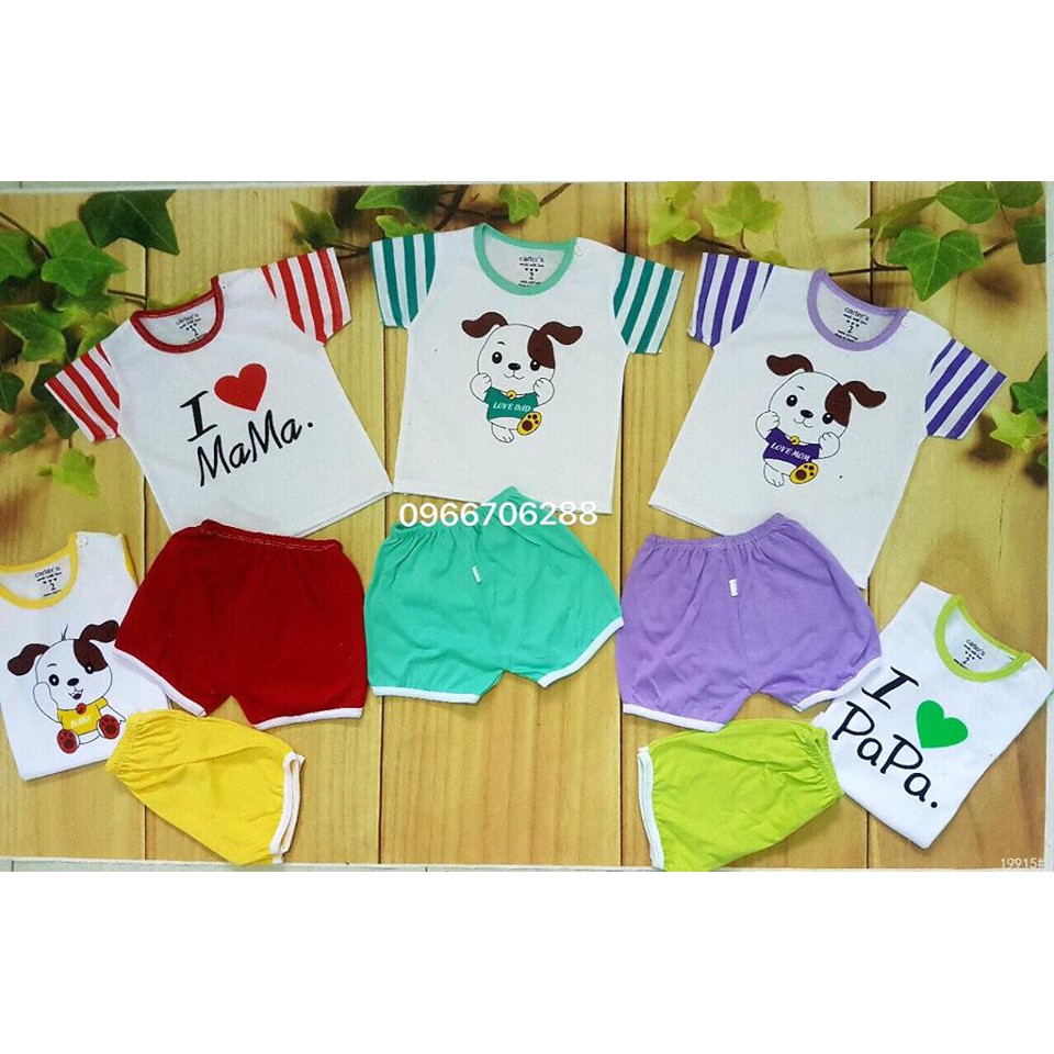 (Sỉ) (Xả kho) Set 5 bộ quần áo trẻ em 0-5 tuổi- Hàng thun cotton cộc cài khuy vai