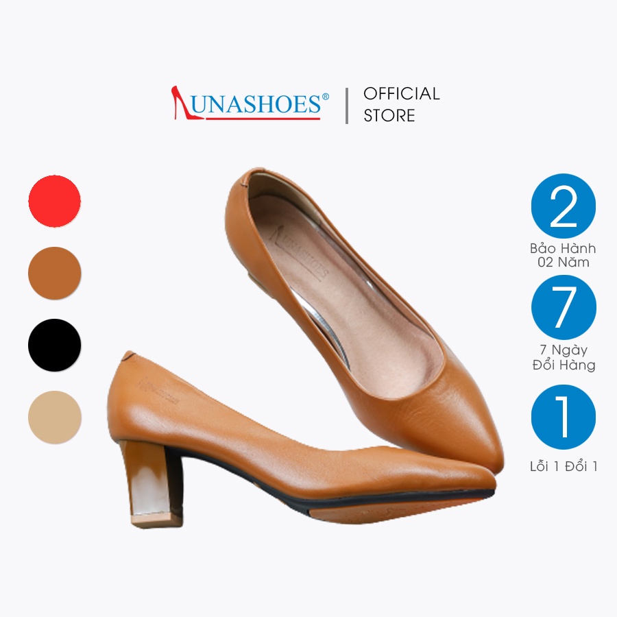 Giầy cao gót 5p LUNASHOES 52001 giày da bò thật nữ cho mẹ guốc đế vuông có nơ mềm êm chân bảo hành 2 năm