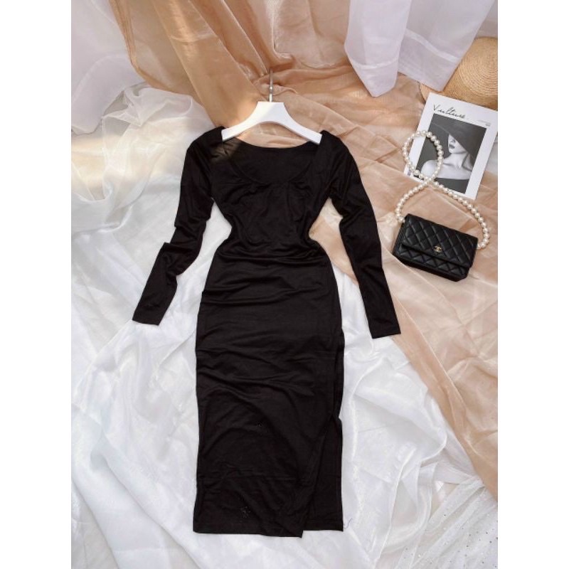 Đầm Body Tay Dài Xẻ Tà