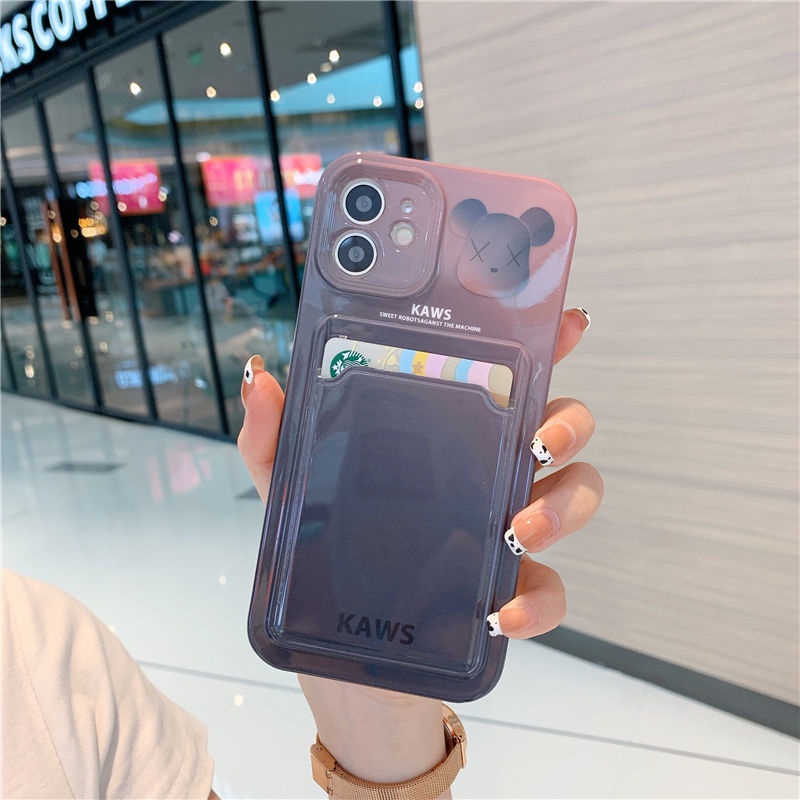 Ốp điện thoại in hình gấu màu gradient có ngăn đựng thẻ thích hợp cho iPhone 7 8 Plus