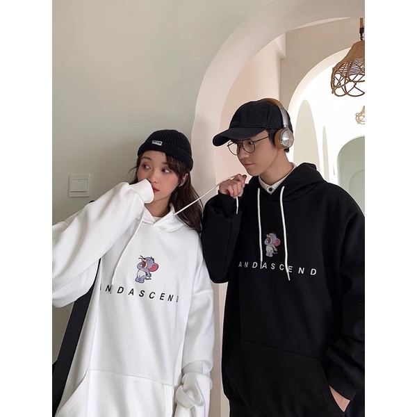 Áo Hoodie Nỉ Bông Unisex Tay Dài Nỉ Bông Chuột Jerry Chữ