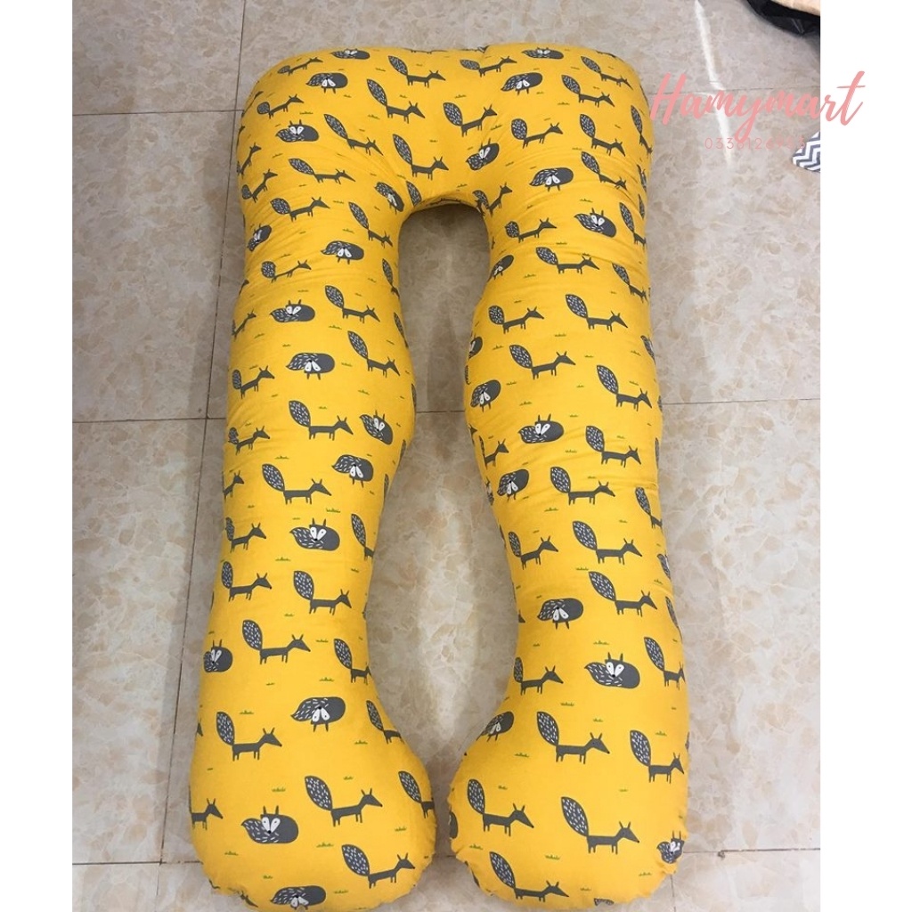 Gối chữ u cho bà bầu vải cotton Hamymart gối ôm cho bà bầu