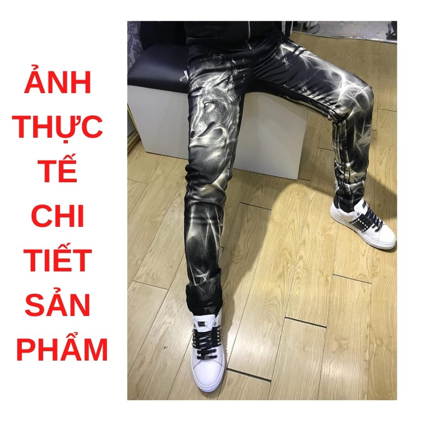 Quần jean nam cao cấp đẹp độc lạ LEVAMEN chất liệu vải bò jeans co giãn dáng thường hình chó sói QJ018 | BigBuy360 - bigbuy360.vn