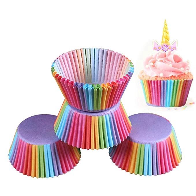 Set 100 cốc giấy làm bánh cupcake 7 sắc cầu vồng