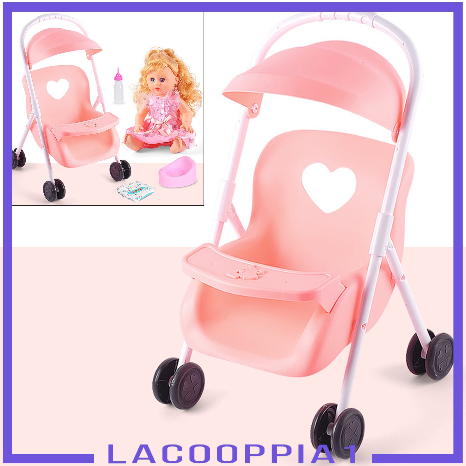 [LACOOPPIA1] Baby Doll Stroller Pushchairs Foldable Push Cart Toddlers Pretend Play Toy