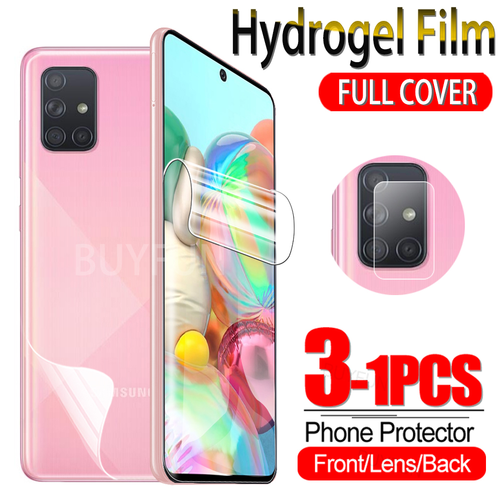 3-in-1 Front Hydrogel Film + Back Hydrogel Film + Camera Lens Protective Film Screen Protector For Samsung Galaxy A71 A51 A31 A21 A21s A11 A01 Core