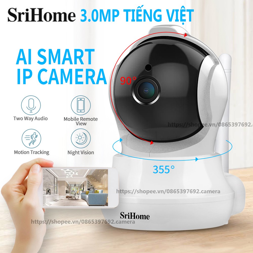 Camera IP WiFi Cao Cấp SRIHOME SH020 3.0 MP, Kèm Thẻ Nhớ | BigBuy360 - bigbuy360.vn