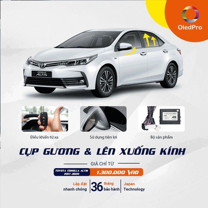 Bộ gập gương lên kính cho xe Toyota Altis 2017-2020 chính hãng OLEDPRO