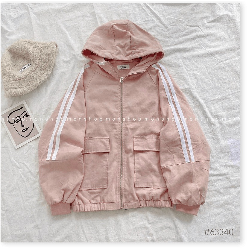 Áo Khoác Nữ Túi Nắp Phối Sọc Tay Chất Vải Gió 2 Lớp Siêu Đẹp