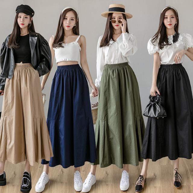 Hàng Có Sẵn Hàng Đang Giảm Giá Quần Ống Rộng Cạp Cao Màu Trơn Tới Mắt Cá Chân Lưng Thun Xuân Hè Cho Nữ