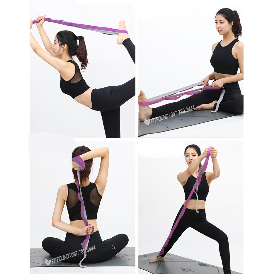 Dây tập yoga chia đoạn mắc cài siêu tiện lợi strech strap co giãn và không co giãn