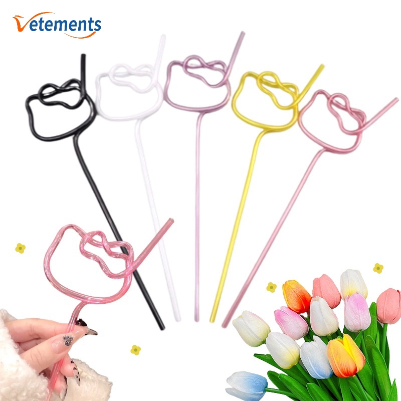 Ống Hút Nhựa 0.5CM Hình Mèo Hoạt Hình Sáng Tạo Có Thể Tái Sử Dụng Cho Bé