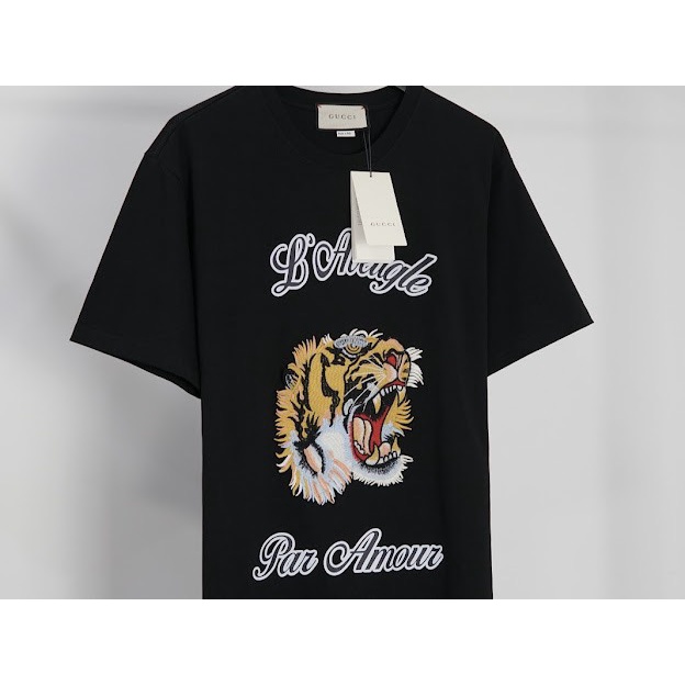 Áo Thun GUCCI HỔ THÊU Unisex Logo Ngang , Áo thun Thêu Logo BIG SIZE The.Peguin