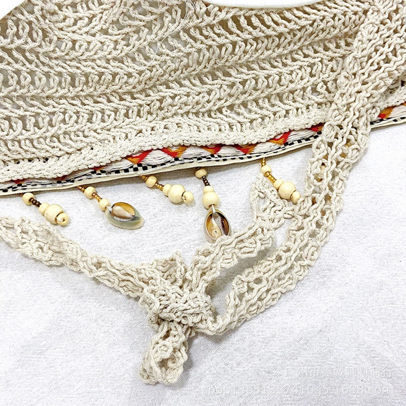 Brroa Áo Ngực Bikini Đan Móc Rỗng Họa Tiết Sọc Vỏ Sò Đính Hạt Phối Tua Rua Phong Cách Boho Dành Cho Bạn