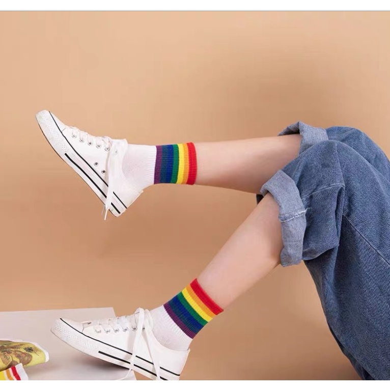 Tất nữ cổ cao họa tiết cầu vồng phong cách Hàn Quốc nhiều mẫu TN51