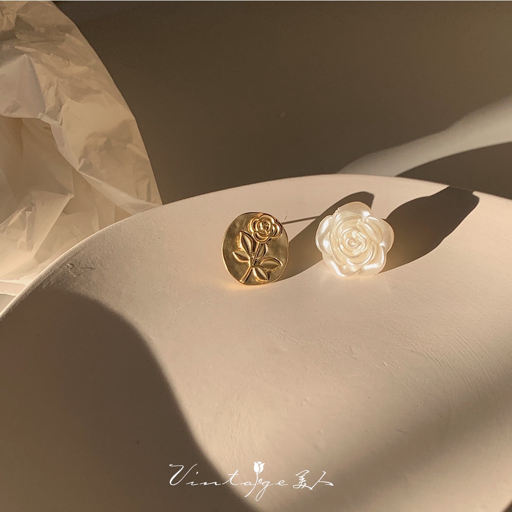 Khuyên Tai Hình Hoa Hồng Trắng Đơn Giản Phong Cách Retro Kiểu Nhật Hàn Độc Đáo