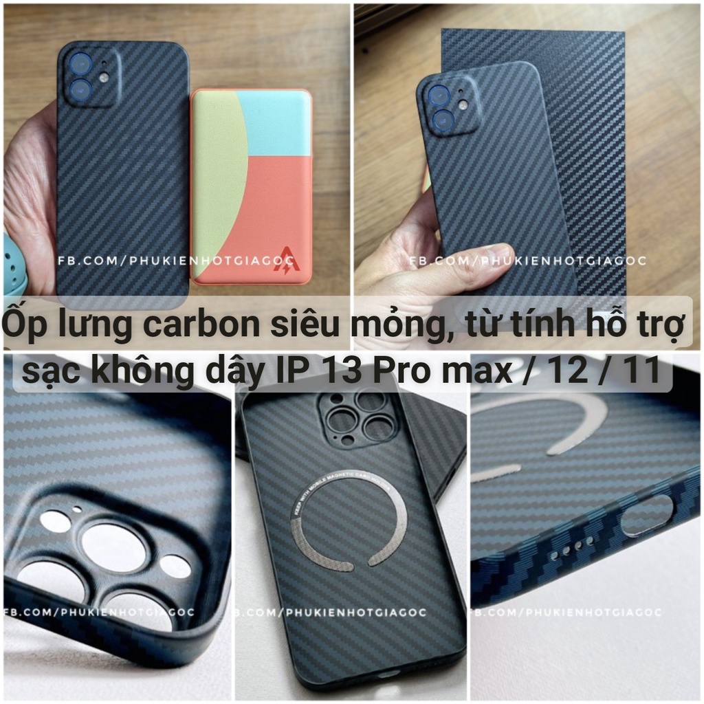 Ốp lưng siêu siêu mỏng carbon bảo vệ cam sau có vòng từ tính sạc không dây IP 14 Pro max 6.7 / 13 Pro / 13 / 12 / 11