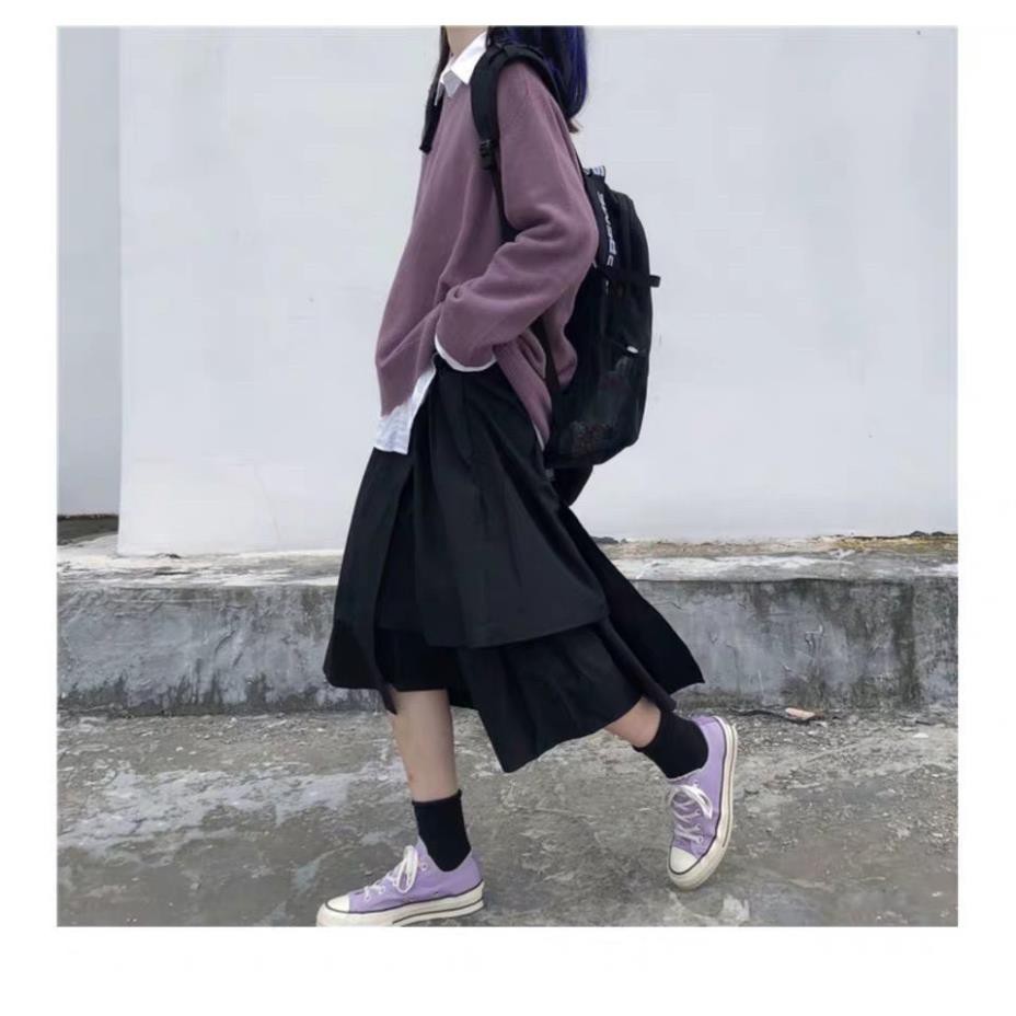 [Loại 1-SALE] Chân váy dài ulzzang lệch tầng dáng dài xòe nữ đen trắng phong cách hàn quốc | BigBuy360 - bigbuy360.vn
