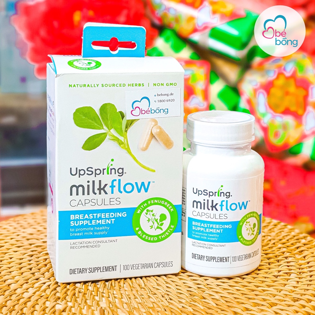 Lợi sữa Fenugreek Blessed Thistle Upspring Milkflow Mỹ 100 viên