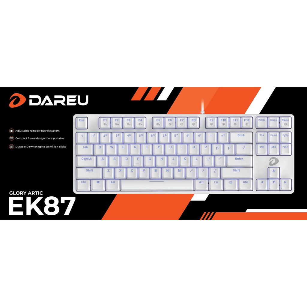 Bàn phím cơ Gaming DAREU EK87 - Trắng White (Blue/ Brown/ Red D switch)