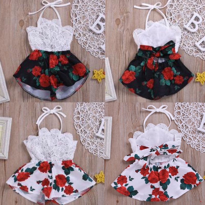 Bộ Áo Liền Quần In Hoa Dễ Thương Dành Cho Bé Gái akku