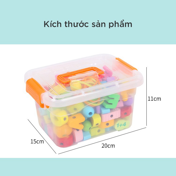 Đồ chơi xâu hạt gỗ 106 chi tiết [Bộ ghép hình - Thả hình - Đồ chơi xếp hình cho bé - Xâu chuỗi số - Xâu chữ]