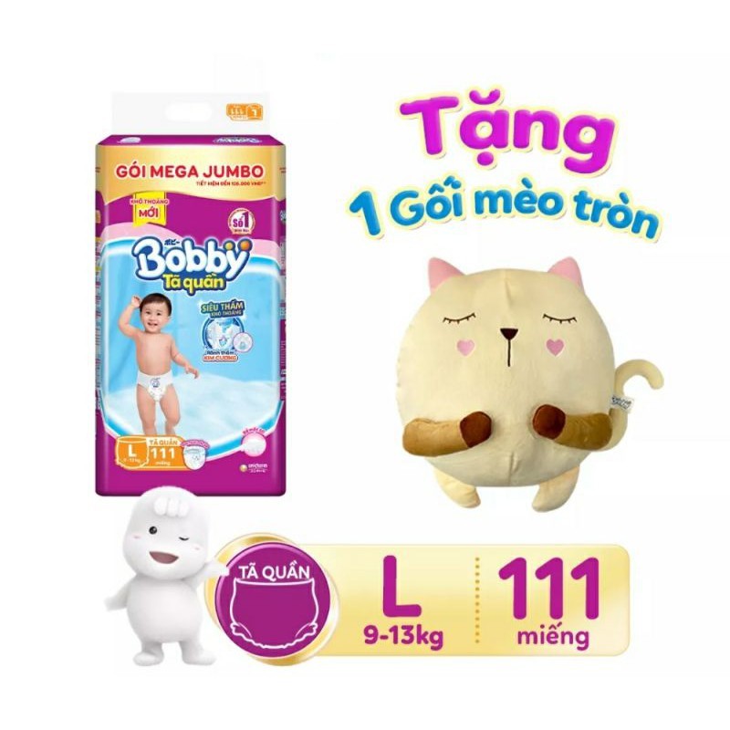 Tã quần bobby siêu thoáng bịch mega jumbo M120/L111/XL102/XXL93 miếng