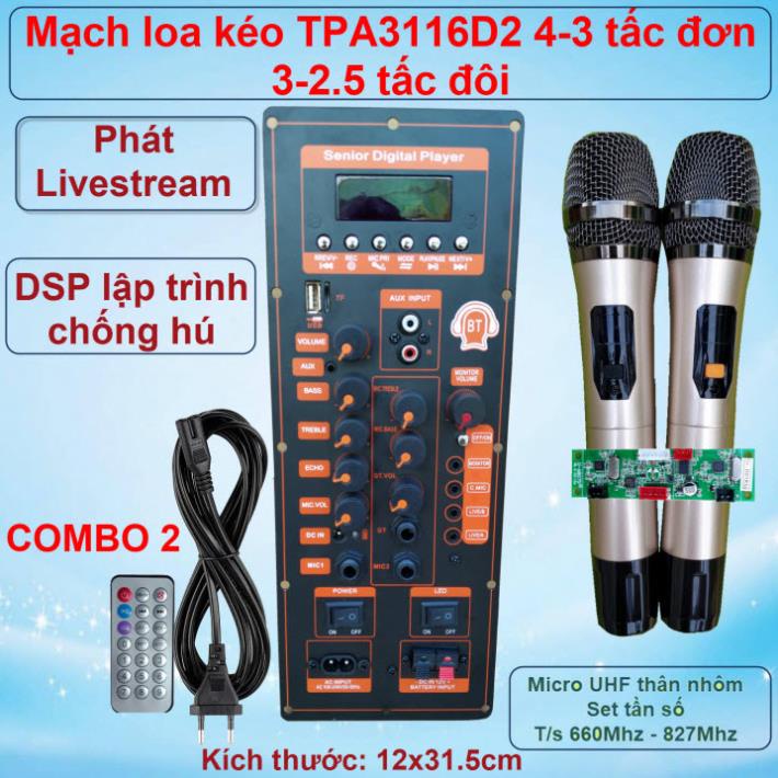 Mạch loa kéo TPA3116D2 150W LIVESTREAM - DSP lập trình chống hú loa kéo 4 – 3 tấc ĐƠN hoặc 3 – 2.5 tấc ĐÔI Kèm Micro