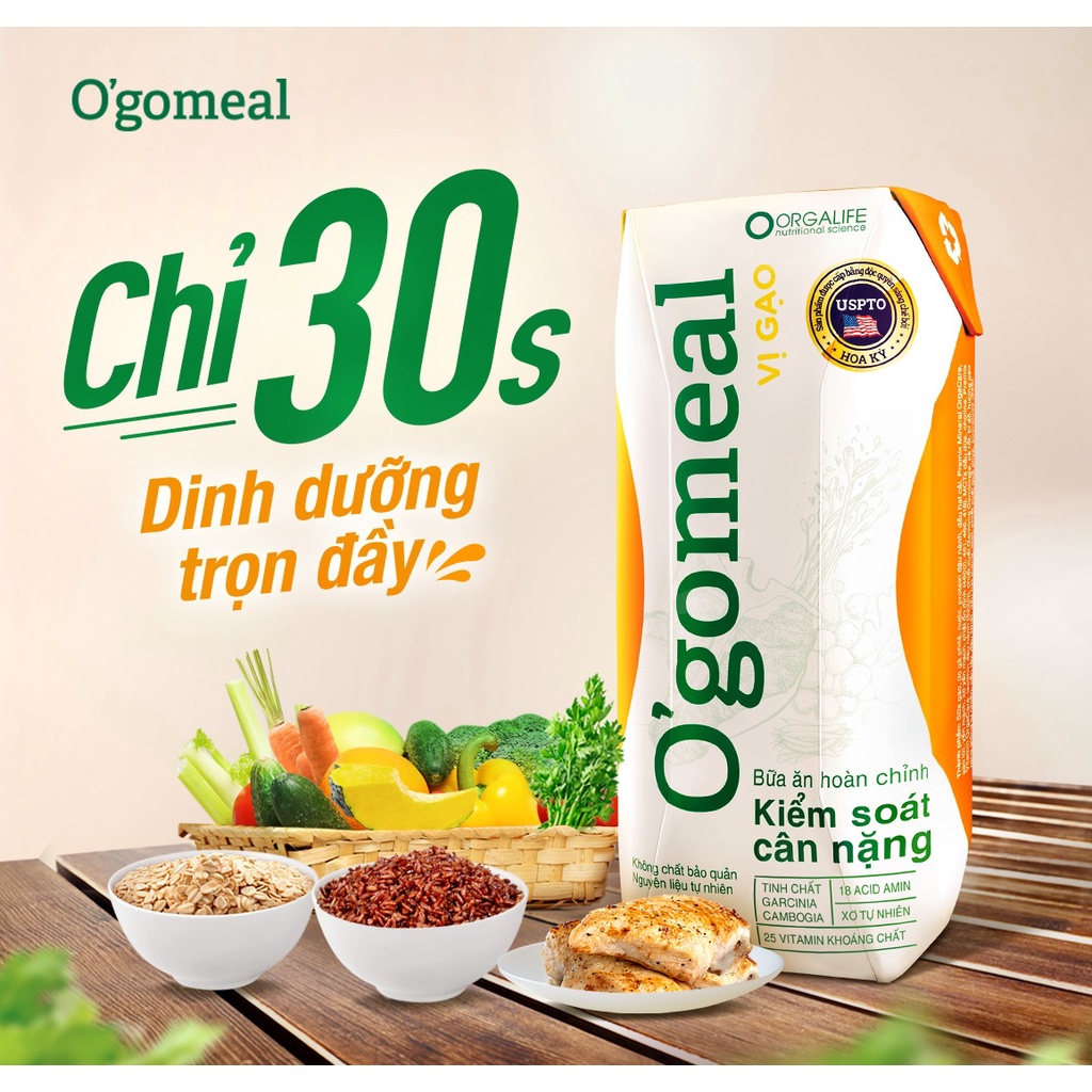 Thùng 30 hộp Ogomeal Vị Gạo kiểm soát cân nặng 250ml/hộp - Bữa ăn thay thế lành mạnh, hỗ trợ giảm cân an toàn, hiệu quả