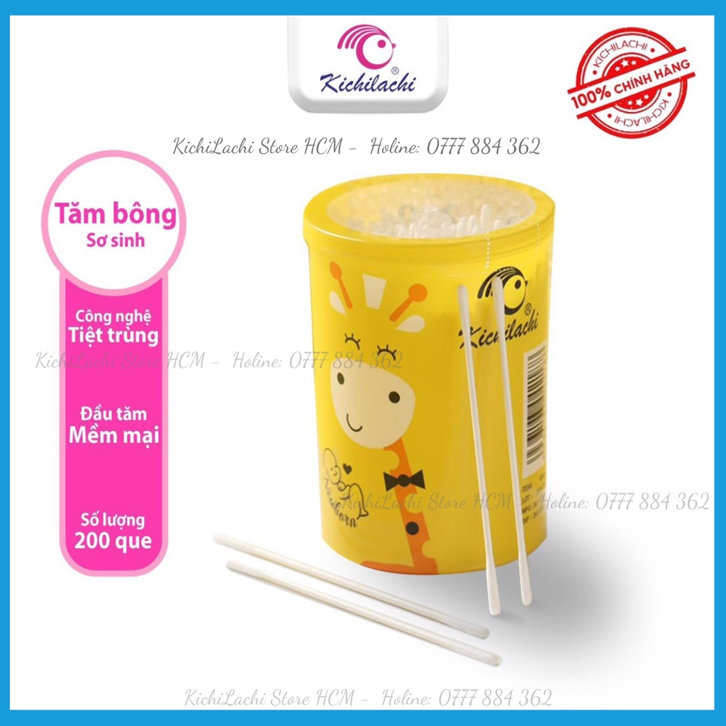 Tăm bông sơ sinh Newborn hộp vàng Kichilachi, bông ngoáy tai cho bé sơ sinh hình hươu siêu nhỏ - KichiLachi Store