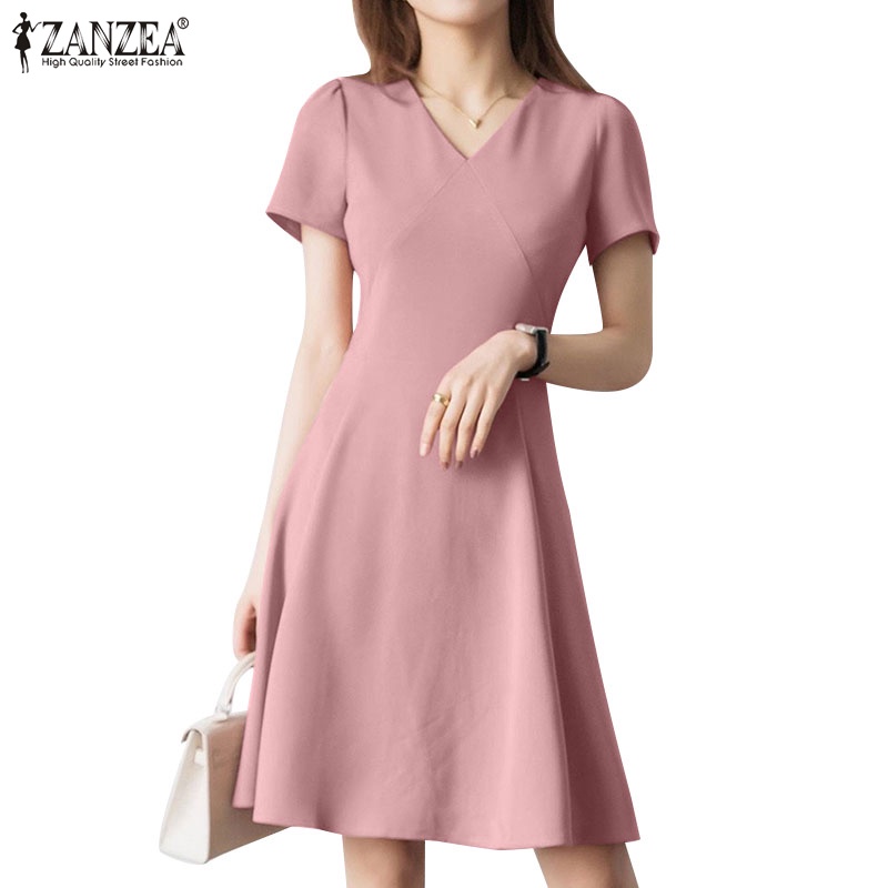 Đầm ZANZEA dáng ôm tay ngắn cổ chữ V thời trang cá tính