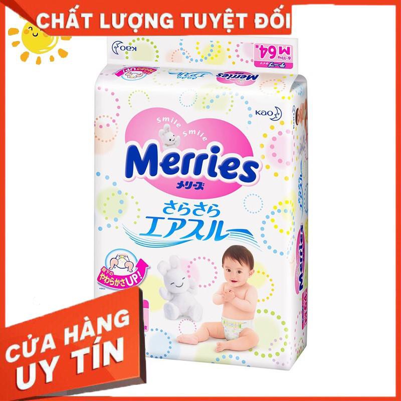  Bỉm Merries cộng miếng nội địa Nhật loại dán đủ size SS90+6(NB), S82+6, M64+4