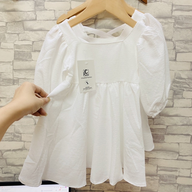 Váy Trắng Công Chúa Thiết kế tay bồng cho bé 9-22kg❤️ chất liệu đũi xốp siêu mềm mịn
