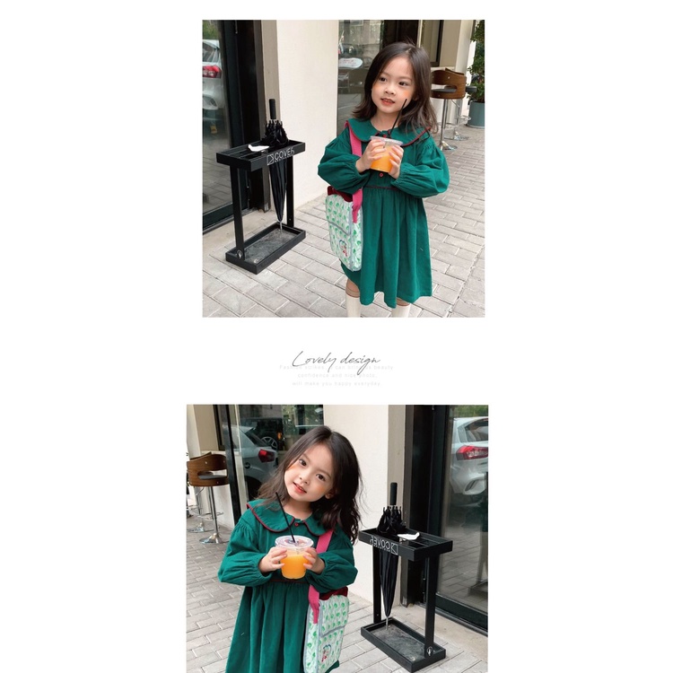 Đầm Nhung Dài Tay Màu Xanh Lá Cây Phong Cách Công Chúa Phương Tây Mới Cho Bé Gái