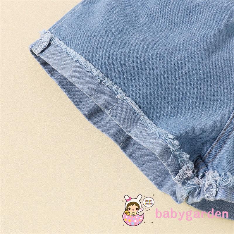 Bộ Áo Liền Quần Denim Cổ Chữ V Không Tay Thời Trang Mùa Hè Cho Bé Gái 1-6 Tuổi