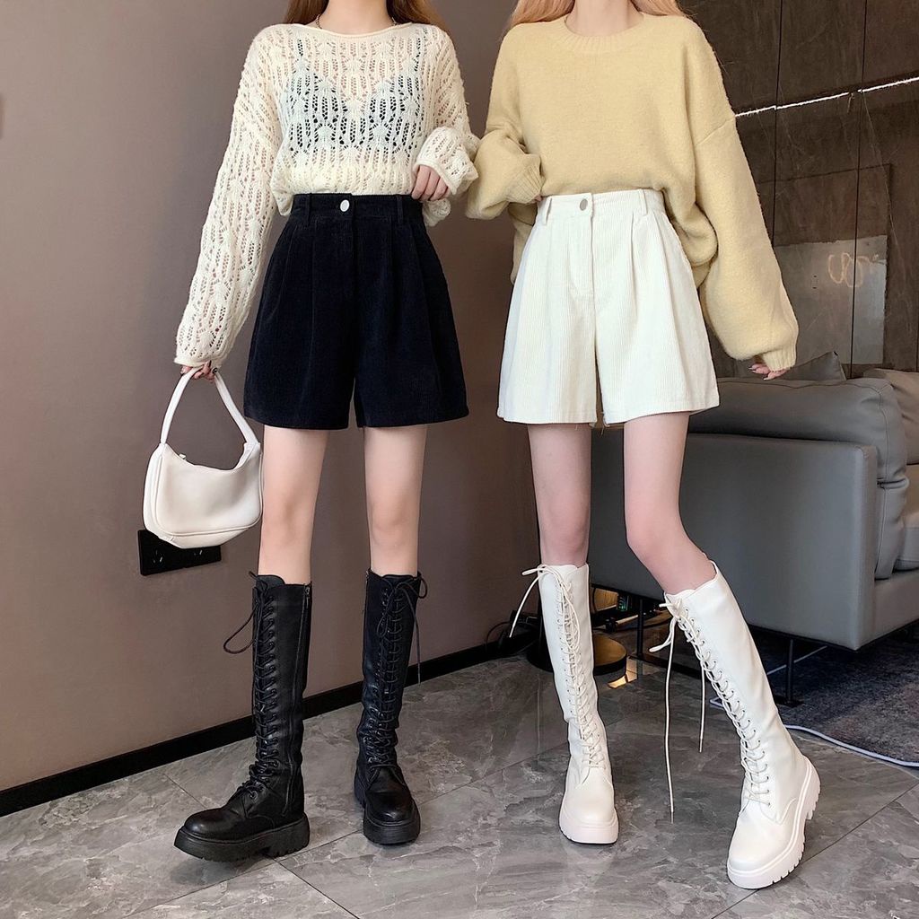 Quần short nữ lưng cao ống rộng thời trang chất lượng cao