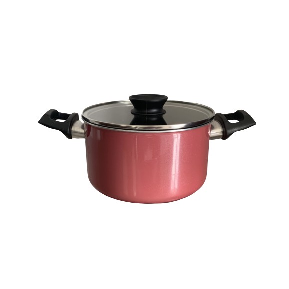 Nồi chống dính vân đá đáy từ Kims Cook hợp kim nhôm nắp kính ( 2 màu Grey and Pink)