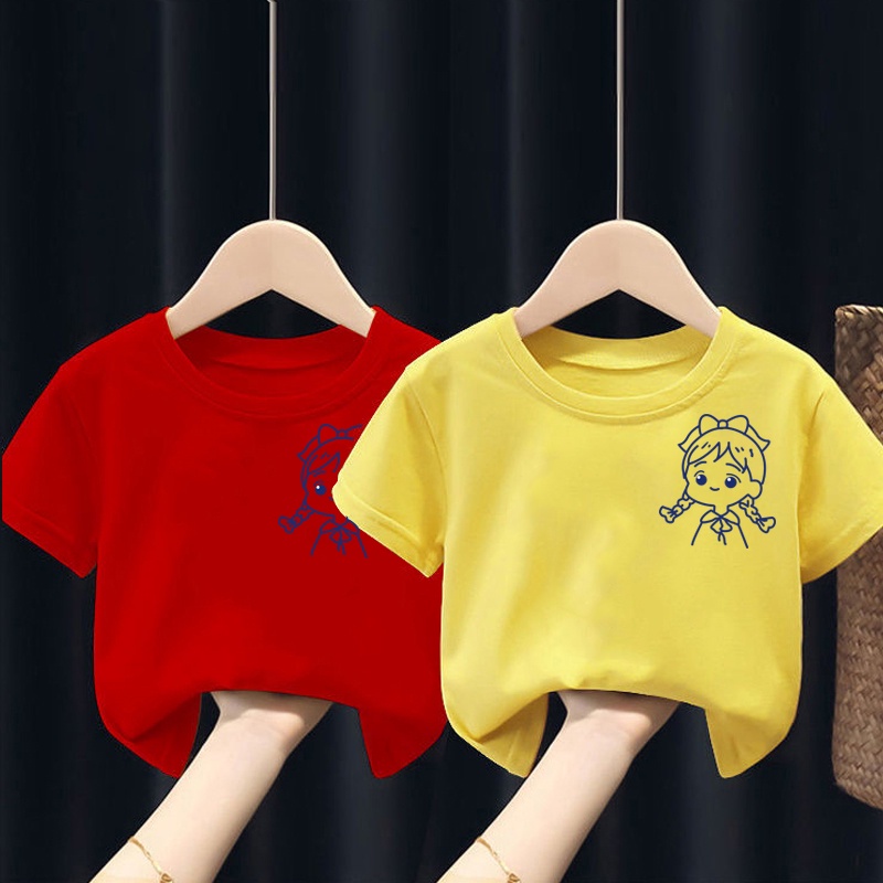 NRVP Áo thun trơn tay ngắn cổ tròn in họa tiết hoạt hình thời trang cho bé 3-11 tuổi