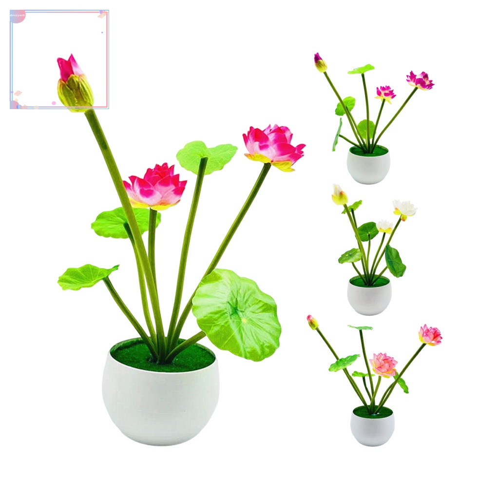 Chậu Hoa Sen Nhân Tạo Màu Sắc Tươi Sáng Dùng Trang Trí Nhà Cửa