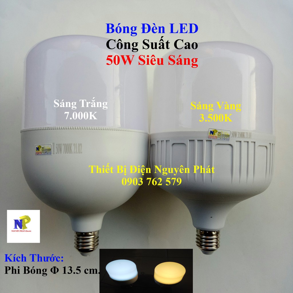 Bóng Đèn LED Công Suất Cao 50W Siêu Sáng (Siêu To) Ánh Sáng Trắng -Tiết Kiệm Điện Năng