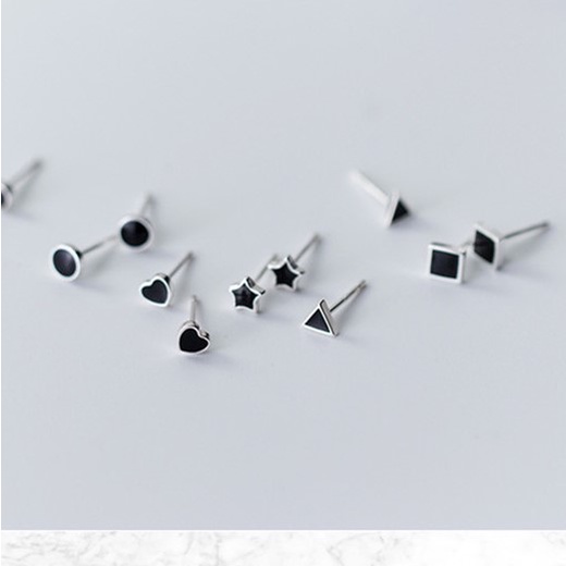 Bông tai bạc nữ đính đá sơn đen Evasilver, chất liệu bạc ta cao cấp nhỏ xinh