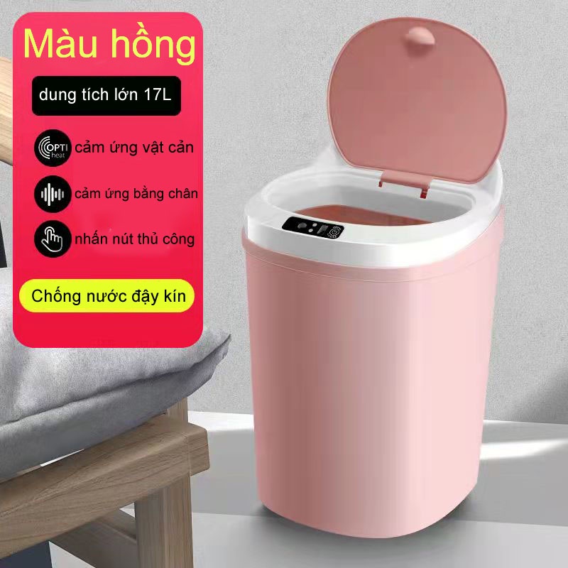 Thùng Rác Tự Động Cảm Ứng 17L Cao Cấp, Thùng Rác Thông Minh Gia Đình Có Nắp Cho Phòng Khách Phòng Ngủ Nhà Bếp Tiện Dụng