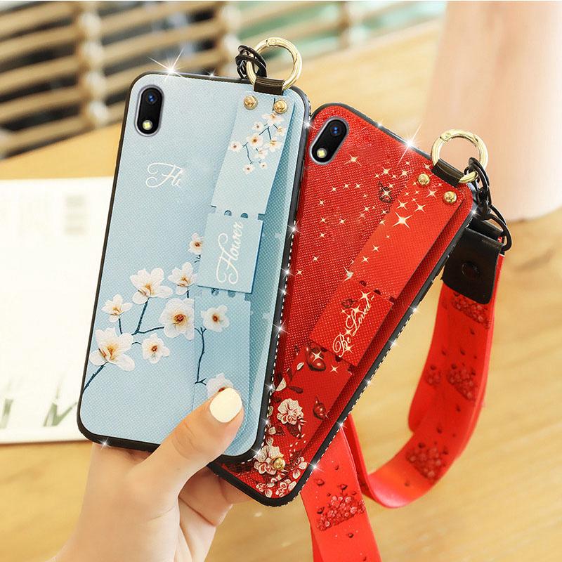 VIVO Y91C Ốp lưng silicon in hoa có dây đeo xinh xắn cho VIVO Y91C