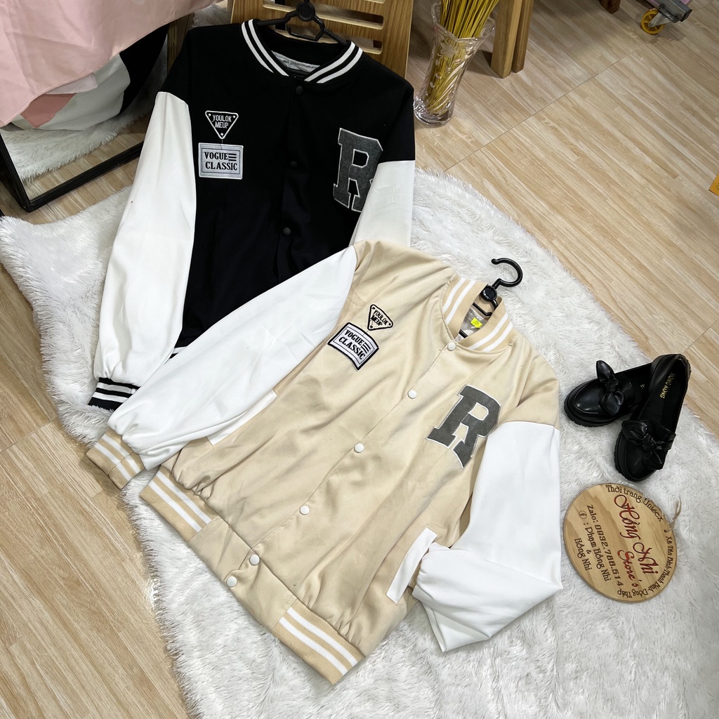 Áo Khoác Bomber Thêu Chữ R Chất Kaki Nhung Cao Cấp Ulzzang Unisex Dáng Rộng Nam Nữ