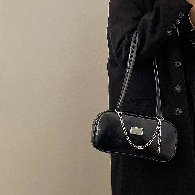 Túi xách da sáp dầu IELGY cỡ lớn phối dây xích kiểu retro thời trang cho bạn gái